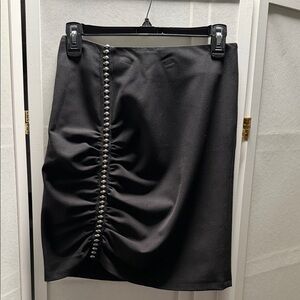 Belair Black Ruched Pencil Skirt with Button Detail